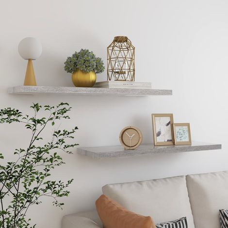 Floating Wall Shelves 2 pcs Concrete Grey 90x23.5x3.8 cm MDF vidaXL