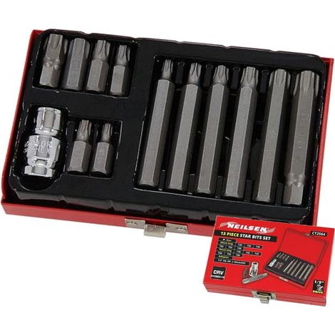 Neilsen 13pc Torx Bit Star Key Socket Long & Short Set 1/2" T30 - T60 (1/2)
