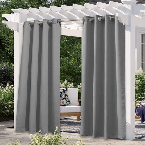 Panneaux Rideau de terrasse extérieur imperméable protection contre pluie et l'ombre rideaux épais occultants W52 x L84 Inch Gris (1/5)
