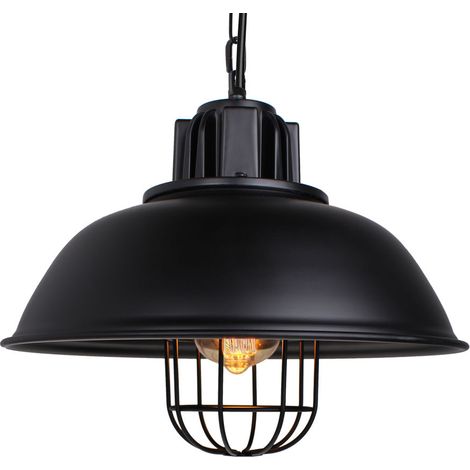 Pendelleuchte Vintage, Metall Kronleuchter im Industrielle Stil, Kette Hängelampe mit Ø33cm Dome Lampenschirm für Wohnzimmer Schlafzimmer Esszimmer (Schwarz)