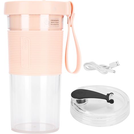 Tragbarer elektrischer Fruchtsaftbecher mit dreiklingenigem Schneidkopf, 2000 mAh USB-wiederaufladbarer Mixer für Reisen und Zuhause (Pink 320 ml) (1/5)