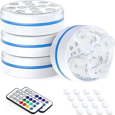 Lumiere piscine Hors Sol 13 RGB LED Eclairage Piscine, Lumiere Spa avec Télécommande, IP68 Étanche Lampe Piscine pour Jardin, Baignoire Spa Vase Aquarium - 4 Pièces [Classe énergétique E] (1/4)