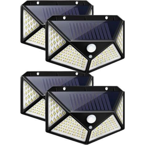 Ecleanfy-Lampe solaire d'extérieur 100 LED, éclairage de jardin, étanche, avec détecteur de mouvement, applique murale solaire, 3 modes de jardin (lot de 4) [Classe énergétique A+++]