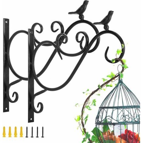 Support Plante Mural Balcon, Lot de 2 Rétro Européen Forme d'Oiseau, Crochet de Suspension en Fer Forgé, pour lanterne à paniers avec Vis, Décor Extérieur pour Balcon de Jardin - Peinture Noir (1/5)