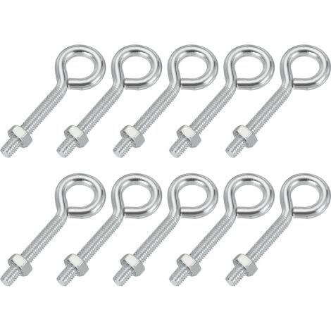 Pitons À Œil, M6x40mm Acier Carbone, Argenté 10 Pcs Avec Écrou (1/5)