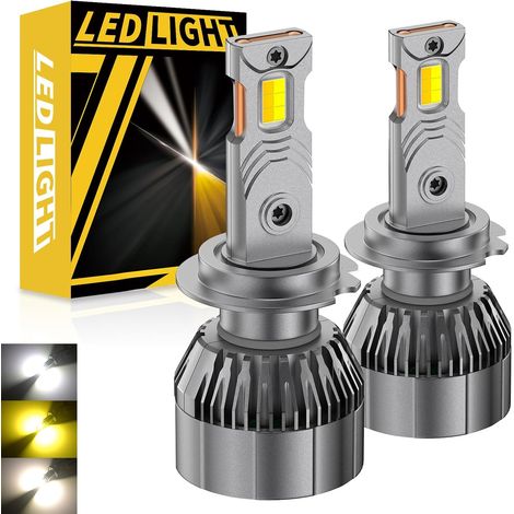 H7 LED Headlight Bulb, 2PCS Tricolor (6500K 4300K 3000K) H7 Headlight Bulb Canbus Error Free 12-24V 120W 800% Brightness LED High/Low Beam Kit (1/5)