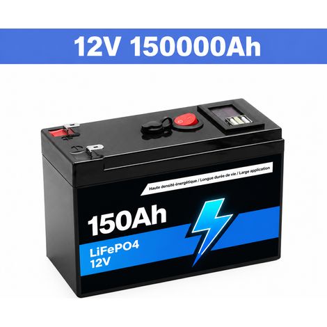 Batterie Lithium 12V-150Ah Stockage Solaire et Secours 15 × 6,4 × 9,5 cm Noir – Livraison gratuite (1/5)