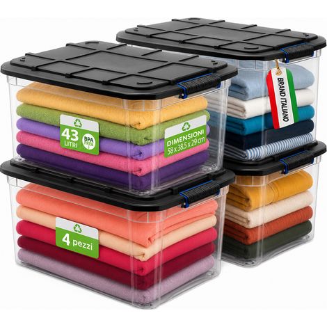 Set 4 Pezzi Contenitori con Coperchio 58x38,5x29 cm Storage Box Solid Cargo Capienza 43L in Plastica (1/4)