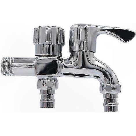 Robinet de jardin double sortie avec filetage G 1/2, compatible machine à laver, robinet extérieur robuste à deux voies pour usage extérieur (1/5)