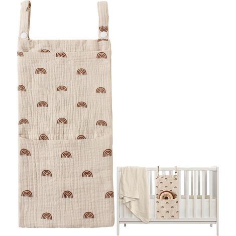 Sac Rangement pour lit Bébé, Bedside Hanging Storage, Rangement Suspendu lit Bebe Avec 2 Poches, Utilisé pour Ranger les Berceaux, les Couches, les Vêtements et les Jouets (1/5)