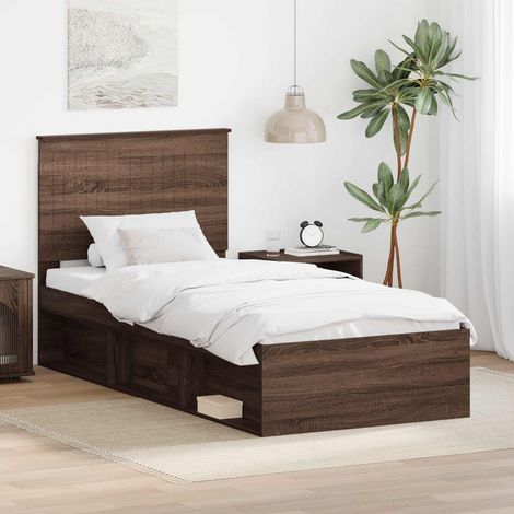 vidaXL Bettrahmen Braun Eichen-Optik 90 x 190 cm Massives Kiefernholz (1/5)