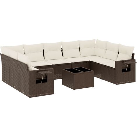 vidaXL Set Divani da Giardino 10pz con Cuscini in Polyrattan Marrone (1/5)
