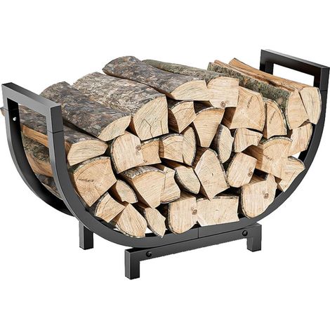 Range-bûches 61 cm, support à bûches robuste, organisateur de rangement en métal pour bûches, rangement de bois de chauffage résistant (1/5)