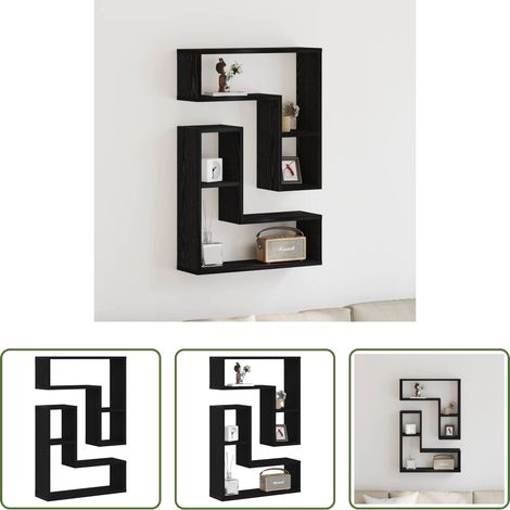 Rangement salon - Étagère Murale avec étagère 2 pcs Chêne noir 50 x 15 x 85 cm (1/5)