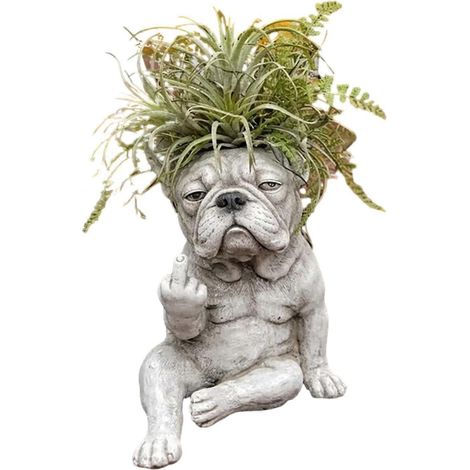 (A) Pot de fleurs bouledogue en résine - pour bureau - avec un adorable (1/5)