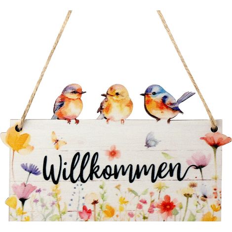 Welcome Wooden Door Sign - Double Sided Sign "Welcome" and "Hello Spring" - Rustic Spring Door Decoration for Entryway, Ideal Gift for Hanging Racks and Parties (1/5)