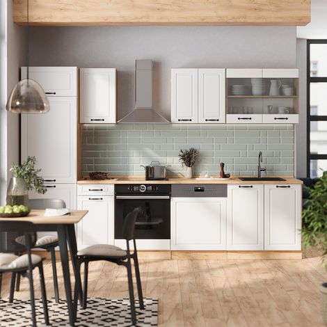 Cuisine R-Line, Blanc campagnard/Chêne doré, 300cm , PT Chêne, Vicco