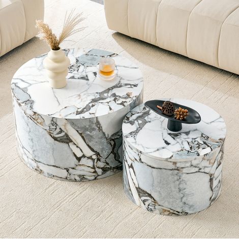 Credenza set di 2 tavolini rotondi 62,8/44 cm bianchi in MDF con vano contenitore (1/5)