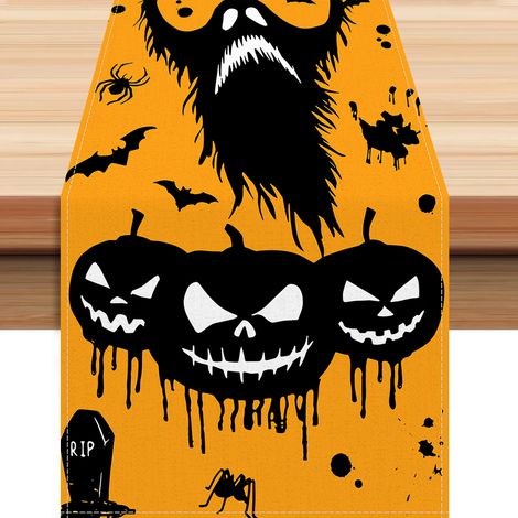 Chemin de Table Halloween Noir et Jaune, Fantômes Decke Halloween, Decke Motiv Citrouille, 33x183CM (1/5)