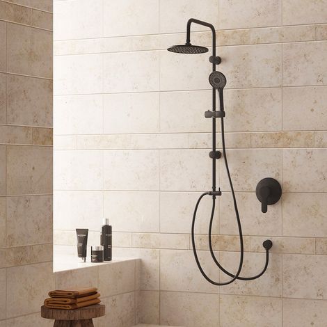 Schwarze Duschsäule aus Stahl mit 4-Strahl-Handbrause, modernes Design Mamba (1/4)