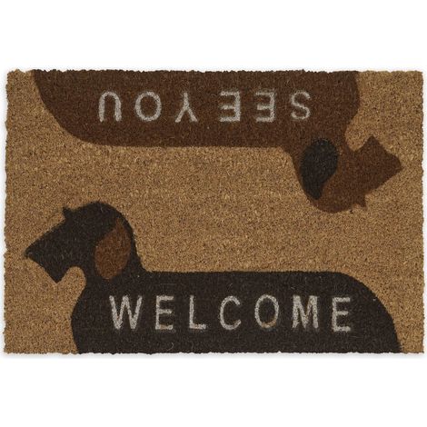 Paillasson Coco, Tapis antidérapant, Welcome, See You, Motif de Chien, 60x40 cm, intérieur, extérieur, Nature (1/5)