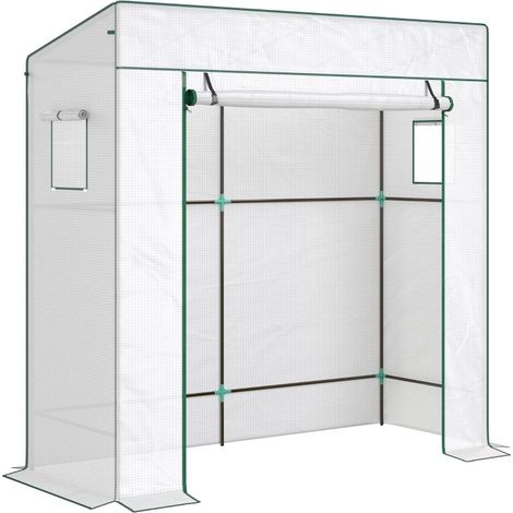 Serra per pomodori in PE con porta avvolgibile e finestre a rete 196x77x197 cm bianca (1/4)