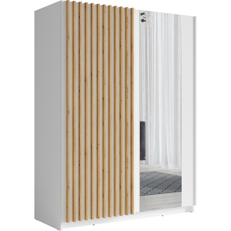 Armadio 150 cm con 2 porte scorrevoli, colore bianco e rovere - Collezione STRANO