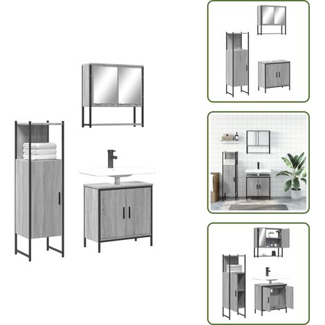 The Living Store Ensemble de meubles de salle de bain 3 pcs Sonoma gris - Ensemble Meuble Salle De Bain - Meuble Salle De Bain Design - Rangement Salle De Bain - Armoire Salle De Bain - Miroir Salle D (1/5)