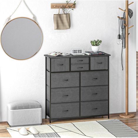 Cassettiera contenitore in acciaio nero con 10 cassetti in tessuto 100 x 30 x 100 cm OKWISH (1/5)