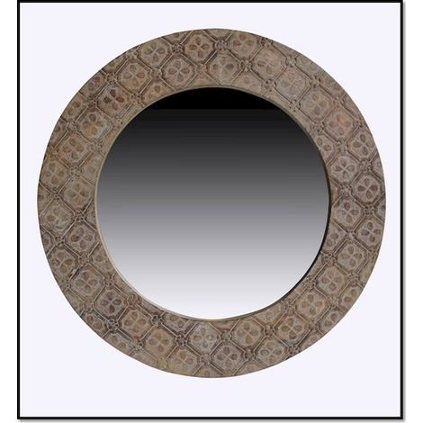 Miroir rond Mandala déco marron pour intérieur élégant - Marron décapé effet mandala