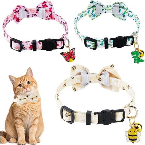 3Pcs Collier Pour Chat Avec Noeud Papillon Et Clochette Motif Dinosaure Réglable Collier Avec Boucle Détachable Breloque Dinosaure En Alliage De Zinc Noeud Amovible Pour Foyer Multi Chat (1/5)