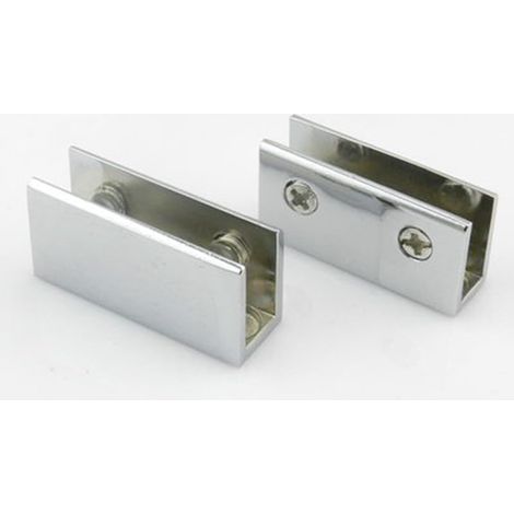 Supports de fixation en alliage de zinc pour parois de douche en verre avec vis réglables pour panneaux de 8 à 12 mm, lot de 2, pour cloisons de salle de bain et de bureau (56 x 27 mm) (1/5)