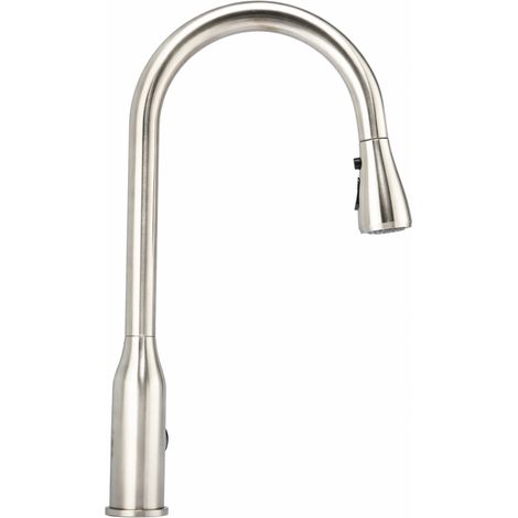 Robinet de Cuisine avec Douchette Extractible, Mitigeur Évier Monocommande en Acier Inoxydable, Bec Haut, Installation 1 ou 3 Trous (1/4)