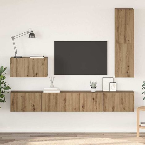Wand-TV-Schrank Wandmontiert 4 pcs Artisan-Eiche Holzwerkstoff