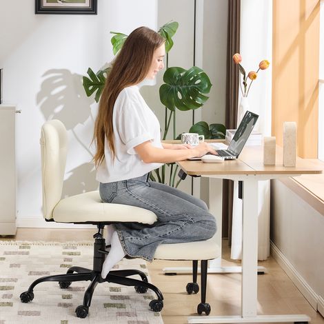 Chaise de Bureau Pivotante à 360°, Hauteur Réglable, Repose-Pieds Rétractable, Cuir Blanc, 65.5 x 52.5 x 31.0 cm (1/5)