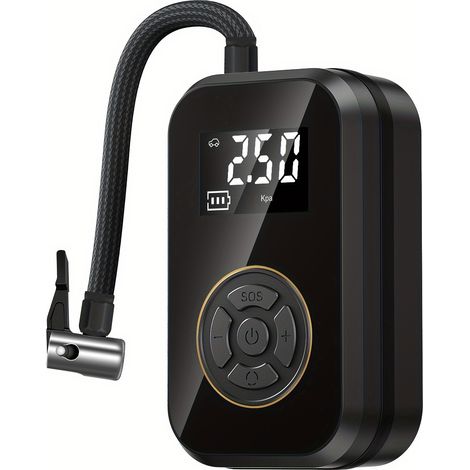 Compresseur d'Air Portable Sans Fil 120W – Affichage Numérique, LED. Pour Voiture/Moto/Pneus. Modèle (Noir Noble). (1/5)