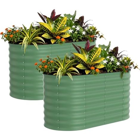 Lot De 2 Bacs Potagers SuréLevéS Robustes En Acier Galvanisé – Profond, RéSistant à La Rouille, Mobilier ExtéRieuréRieur Professionnel Pour LéGumes - Vert