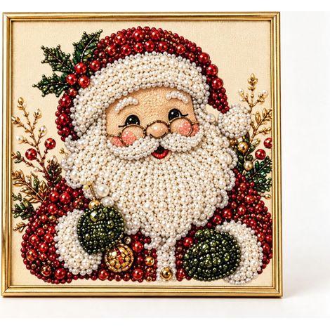 Décoration de Noël artisanale en perles et diamants, peinture diamant carrée encadrée, décoration murale pour les fêtes (cadre intérieur + kit de perles et outils inclus). (1/5)