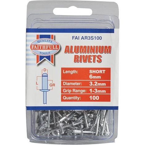 Aluminium Rivets 3.2Mm X 6Mm Short Pre-Pack Of 100