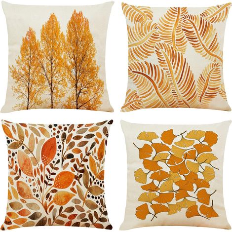 Taie d'oreiller d'automne 45 x 45 cm, motif feuilles d'automne, housse de coussin décorative pour canapé, lot de 4 (1/3)