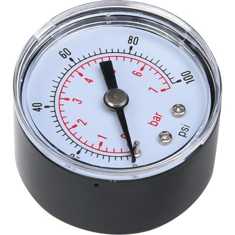 Manomètre mécanique pour air, huile et eau, raccord de retour 1/8" BSPT (0-100 psi 0-7 bar) (1/5)