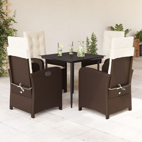 5-tlg. Garten-Essgruppe mit Kissen Braun Poly Rattan (1/5)