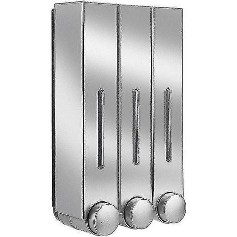 JIAJIEFANG Wasserdichter 3-Kammer-Wandseifen- und Duschgelspender für Zuhause, Hotel oder Badezimmer – Dreifach Silber (1/5)