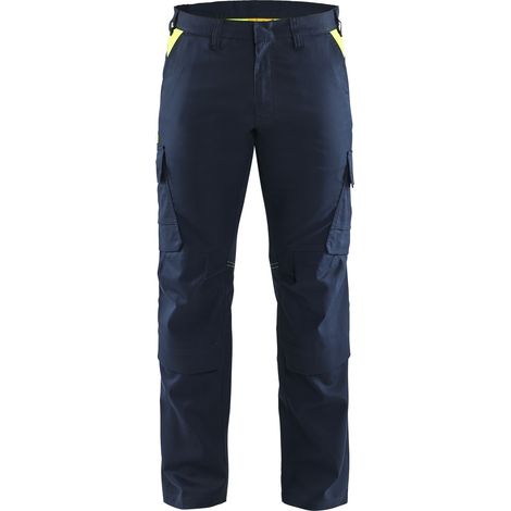 Pantalón de trabajo con rodilleras elásticas 2D 1448 - Azul marino/Amarillo S - FR(40) - SE(C46) - Corto