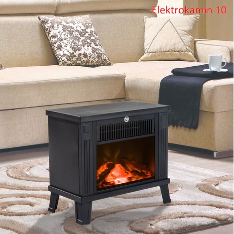Caminetto elettrico da terra effetto fiamma, 600/1200 W, metallo nero 34 x 17 x 31 cm (1/5)