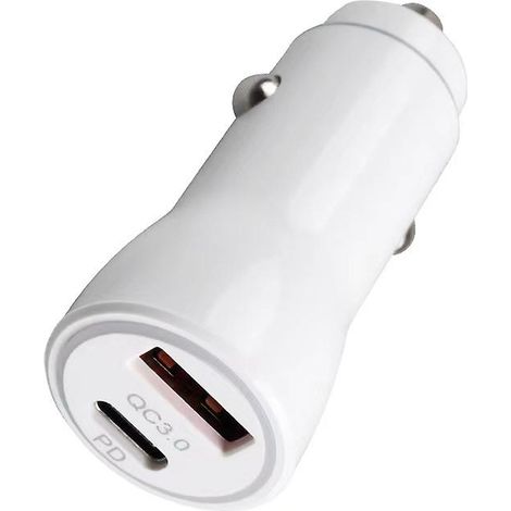 Chargeur de voiture à double port et charge rapide, blanc. (1/4)