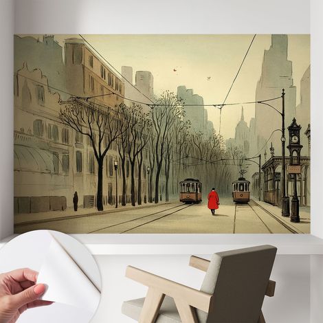 Selbstklebend Tapete modern - Wanddeko für Küche - Klebefolie Wand - luxus Look Städtische Symmetrie 104x70 cm (1/5)