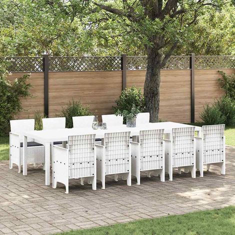 Garten Essgruppe 11 pcs Weiß Poly Rattan und Aluminium
