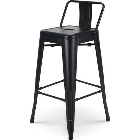 Barhocker aus mattschwarzem Metall im Industriestil - Mit Rückenlehne - Höhe 66cm