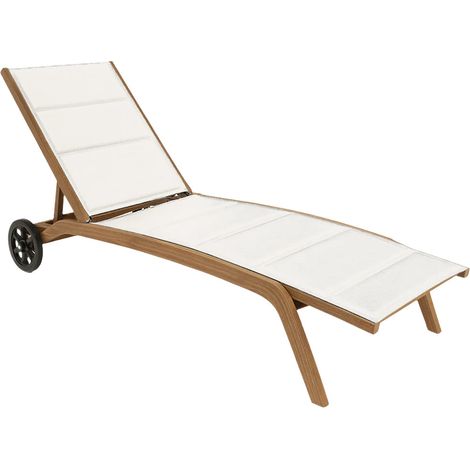 Lettino prendisole "Cleo" in alluminio effetto legno con ruote da giardino per esterno -Bianco / Confezione da 2 pezzi